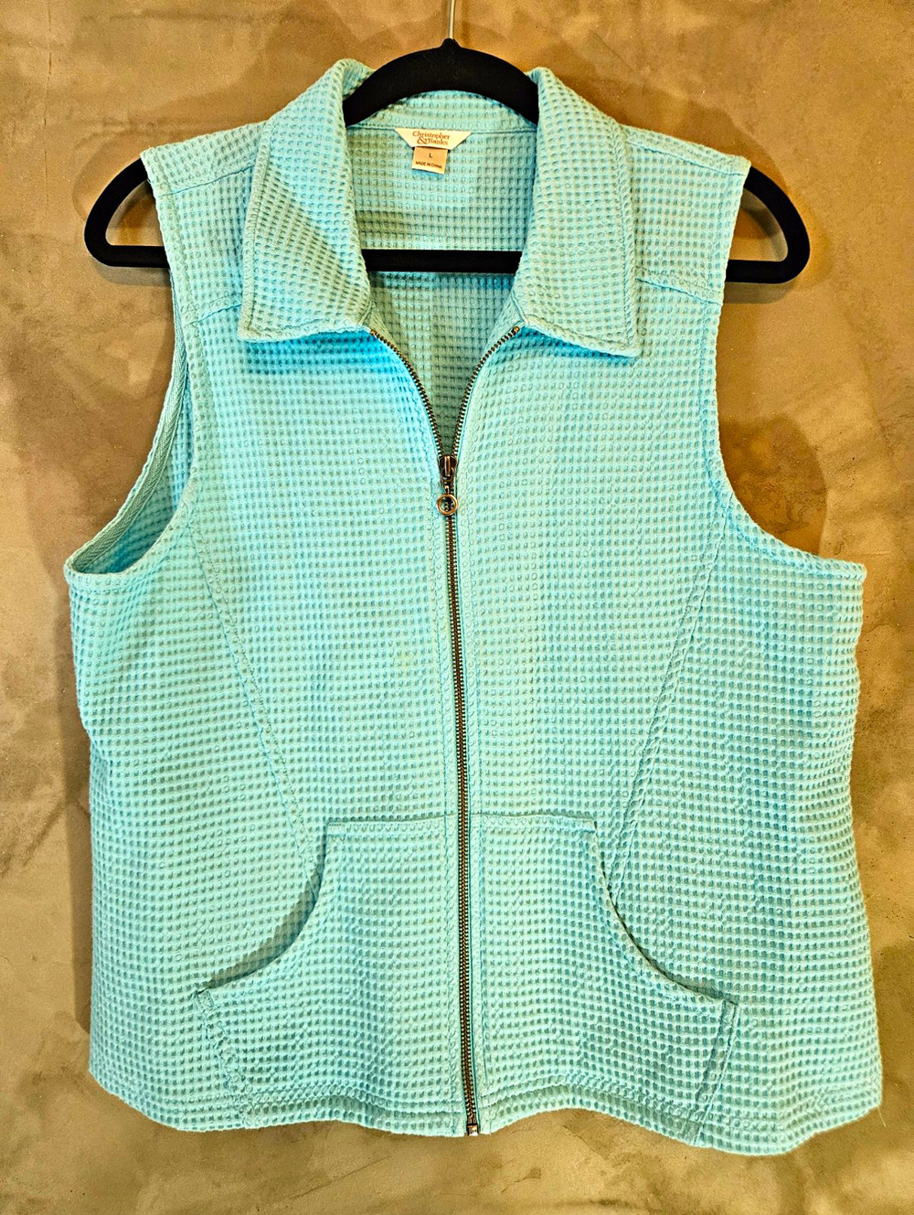 Christopher & Banks Women’s Size Large Blue Zip Front Collared Vest With Pockets